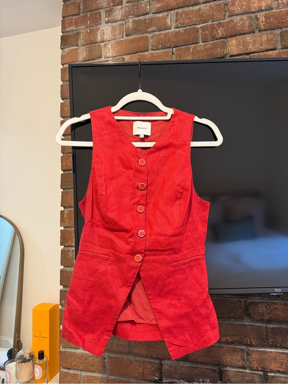 Reformation Red Sleeveless Button-Front Mini Dress - Picture 2 of 2